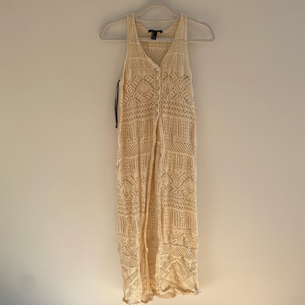 f21 crochet long vest